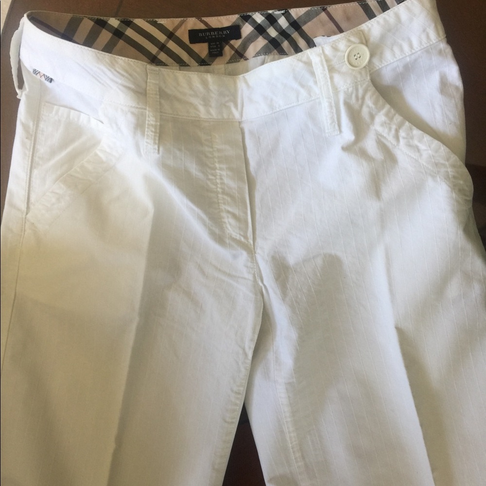 BURBERRY LONDON WHITE DETAILED POCKETS WIDE LEG MID RISE TEXTURED JEAN TROUSERS